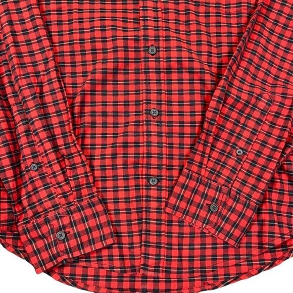 Mutual Weave Red Black Men's Plaid Button Front Shirt Stretch Size Medium - Picture 2 of 10